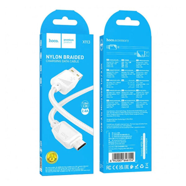 USB-A to micro USB Cable Hoco X113 18W 2.4A 1m White