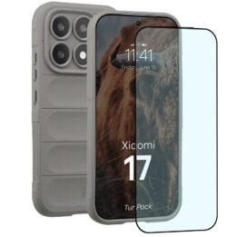 Bizon Tur Pack Case & Tempered Glass Xiaomi 17 Light Grey