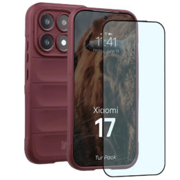 Bizon Tur Pack Case & Tempered Glass Xiaomi 17 Burgundy